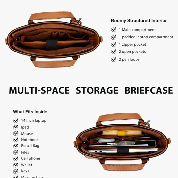 ECOSUSI Tote Bag Convertible Brown Vegan Leather Backpack/Shoulder/Handbag. - Picture 14 of 15